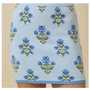 Mainstrip Blue Floral Jacquard Sweater Skirt NWT